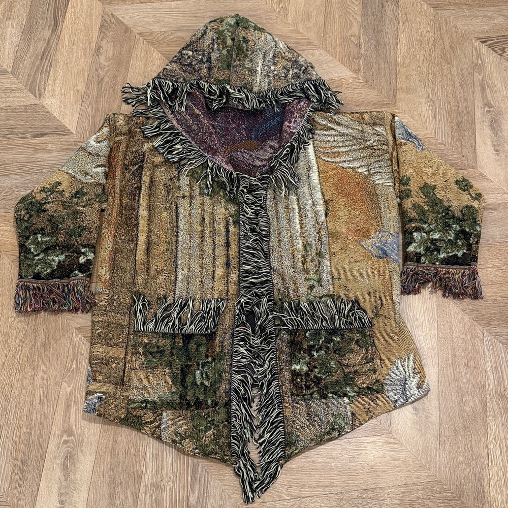 Guardian Angel Woven Blanket Tapestry Cardigan jacket